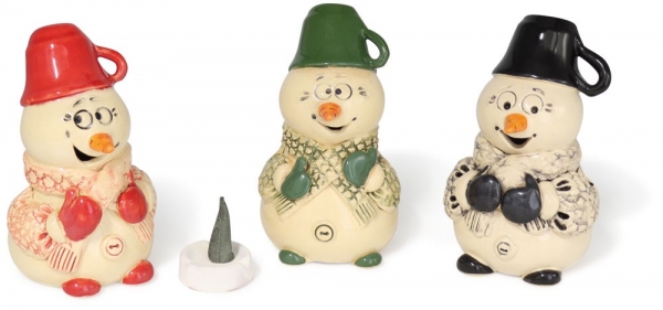 Keramik Räucherfigur Schneemann mit Tasse 3fach 11cm